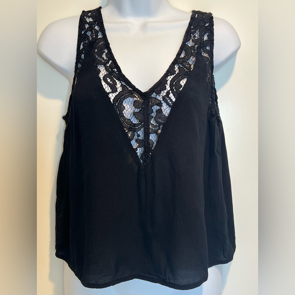 Black Lace V-Neck Women's Top